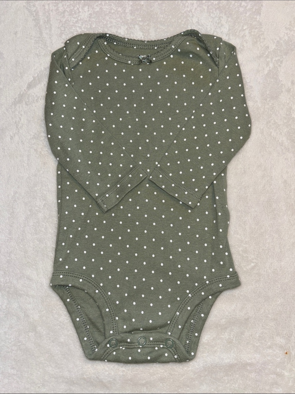 (3 for $10) carters Long-Sleeve Olive Green Polka Dot Baby One-Piece bodysuit